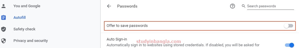 disable ‘Save Passwords